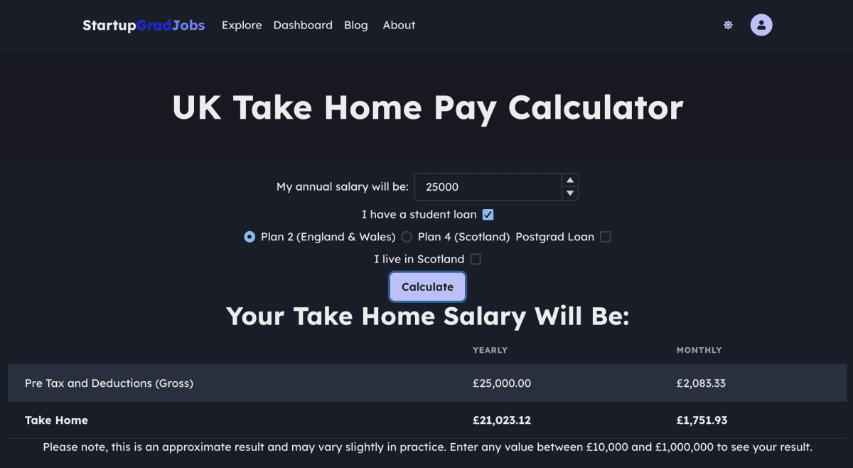 Take home pay calculator outlet uk